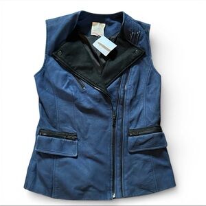 Rebecca Taylor Blue and Black Lamb Leather Posh Upscale Moto Vest Size XS